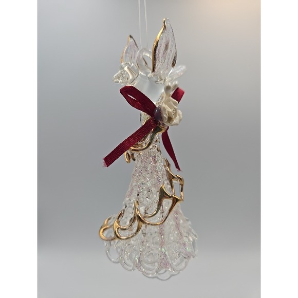Other - Vintage‎ Blown Glass Spun Christmas Tree Ornament Rare Gold Floral Bow Dove